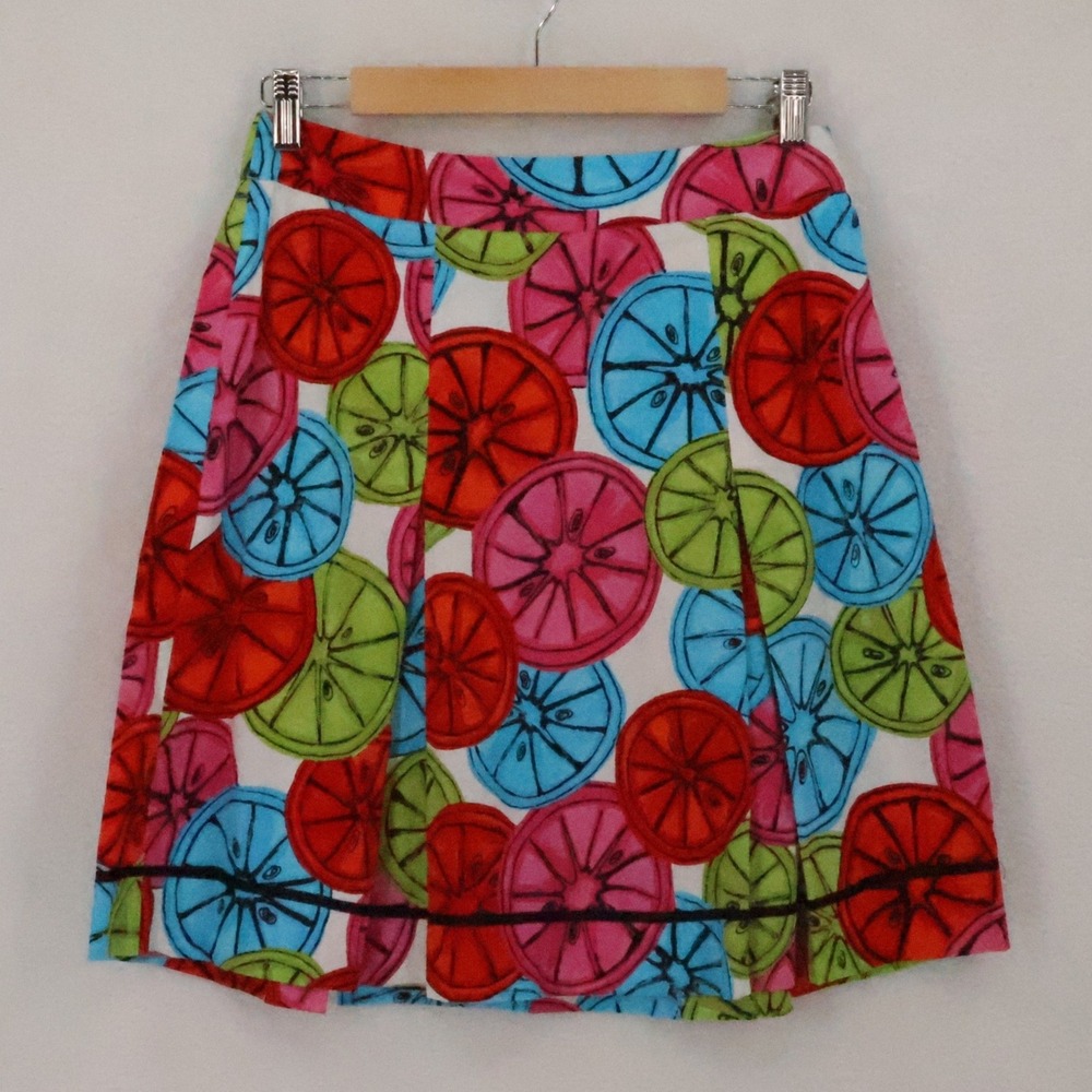 Grace Elements Citrus Fruit Print Skirt Womens Size 6 Multi Color Orange Lime